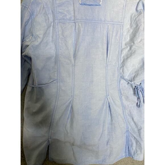 Free people we the free blue denim button up collared lightweight raw hem S - Picture 9 of 13